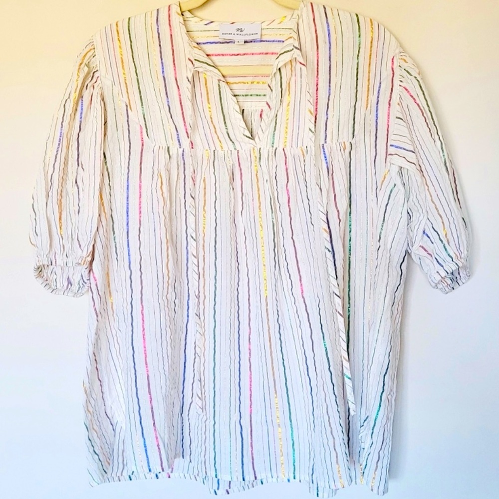 NEVER A WALLFLOWER White Metallic Striped Top - Picture 3 of 10